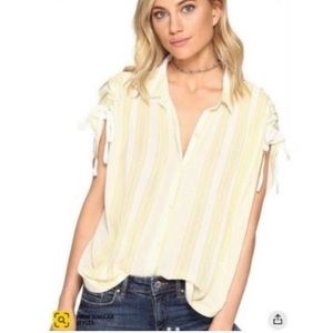 Free People “baby blues” yellow and white striped button up top